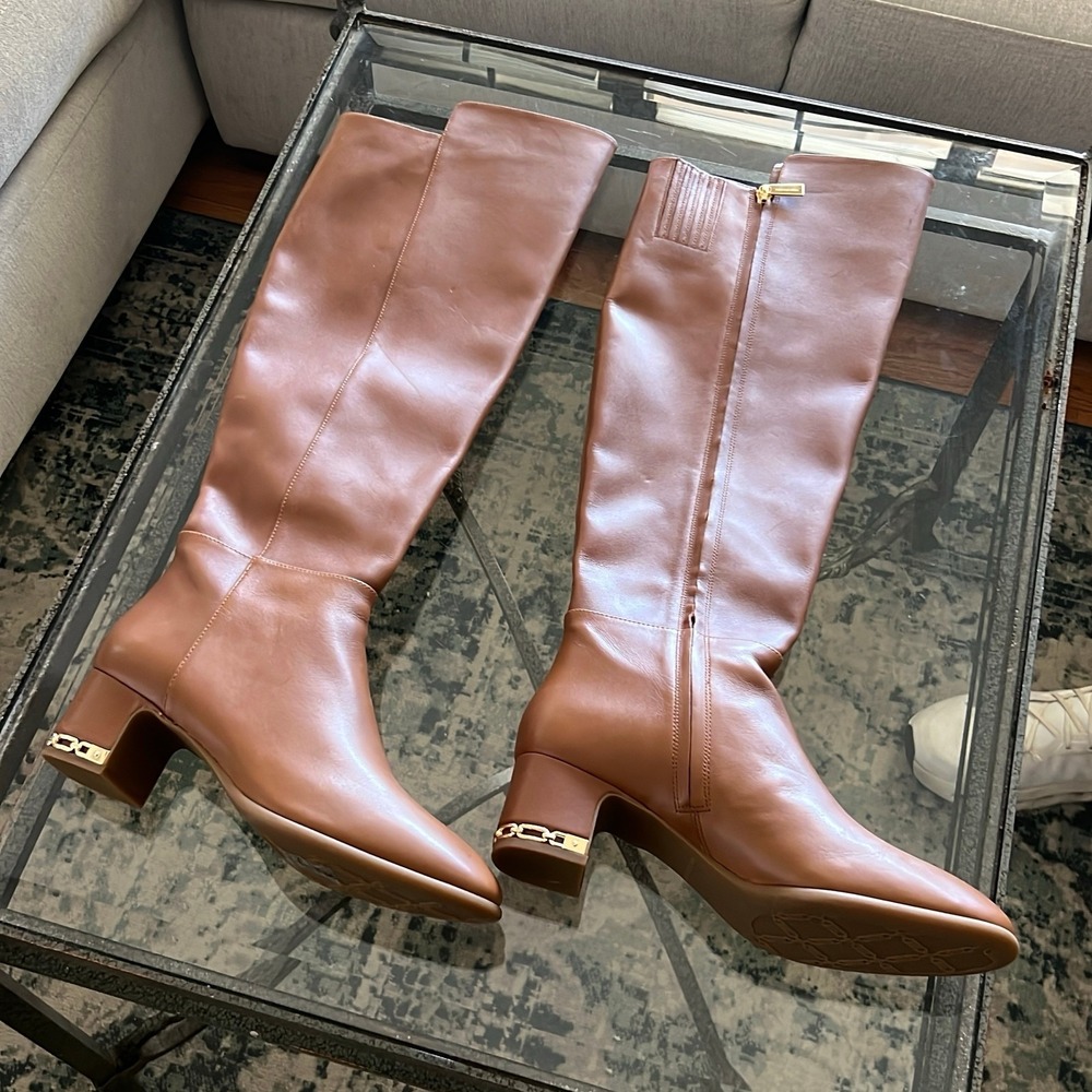 New Michael Kors Women's Brown Faux Leather Knee High Boots Size 8.5